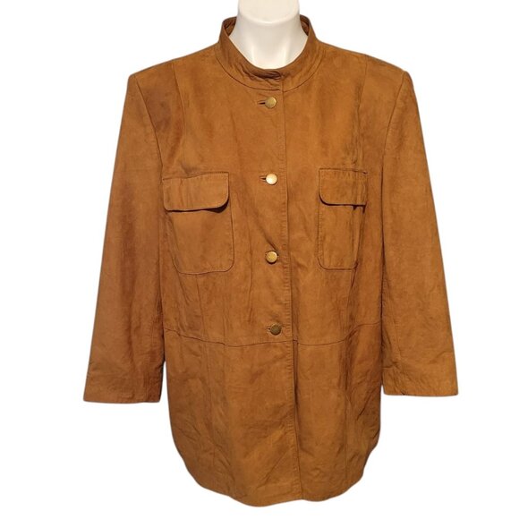 Talbots Coat Genuine Leather Suede Long Jacket Brown Women’s XL XXL Plus Buttons - Picture 1 of 7